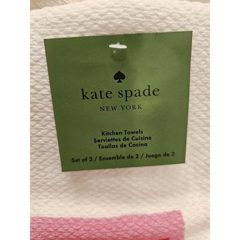 Kate Spade New York Kitchen Towels Set of 2 Red Cocktail Polka Dot 100% Cotton